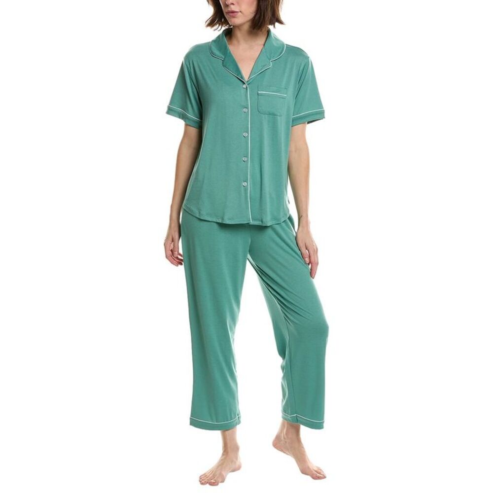 Flora By Flora Nikrooz Womens  2Pc Knit Notch Collar Capri Pajama Set